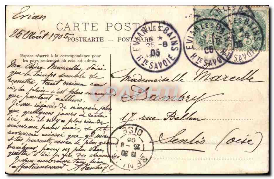 Evian les bains - et la Dent d'Oche CPA  — Verso