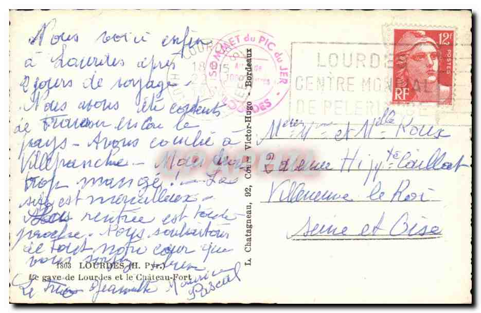 Lourdes - Le Gave de Lourdes et le Chateau Fort CPA  — Verso