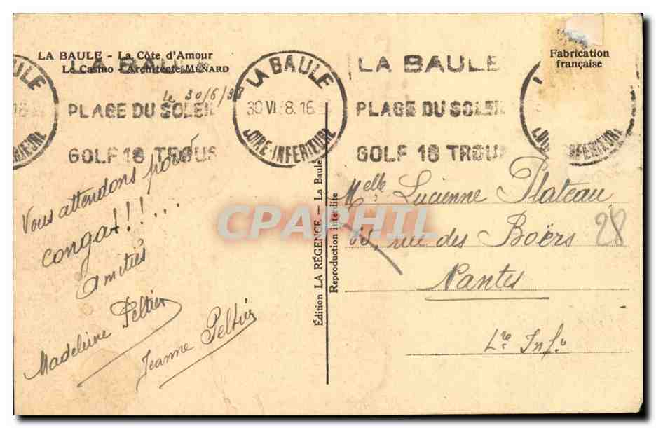 La Baule - La Cote d'Amour Le casino - CPA  — Verso