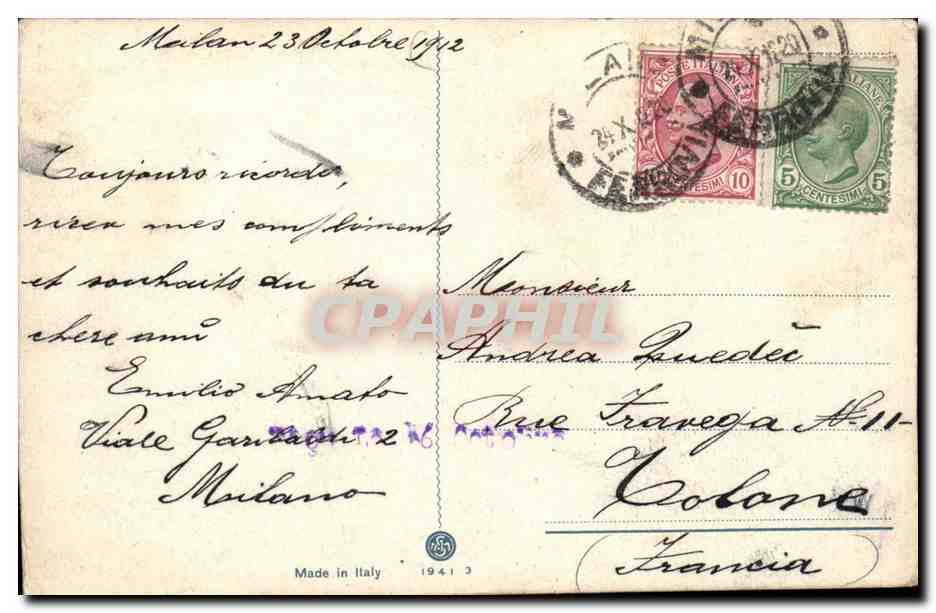 Italy - Italie - Milano - Milan - galaria Vittorio Emanuelo - CPA  — Verso