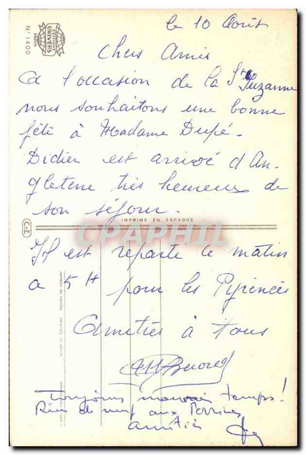 Bouquet de roses et fleurs dans un panier — Bonne Fête — Imprimerie Univers — Rückseite