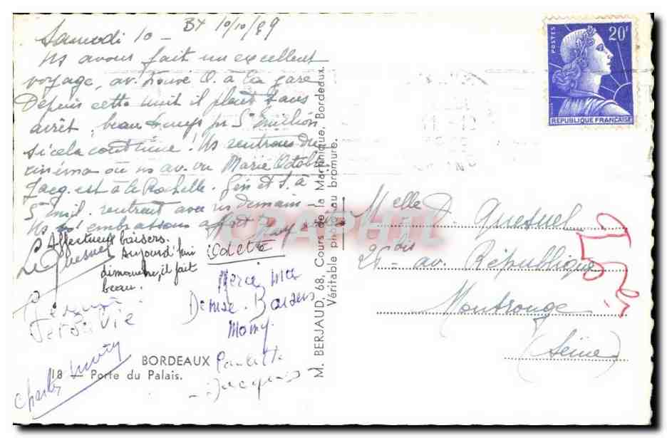 Bordeaux - Porte du Palais - CPA  — Verso