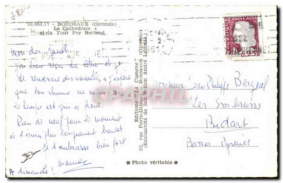 Bordeaux - la cathedrale et la Tour Pey Berland - CPA  — Verso