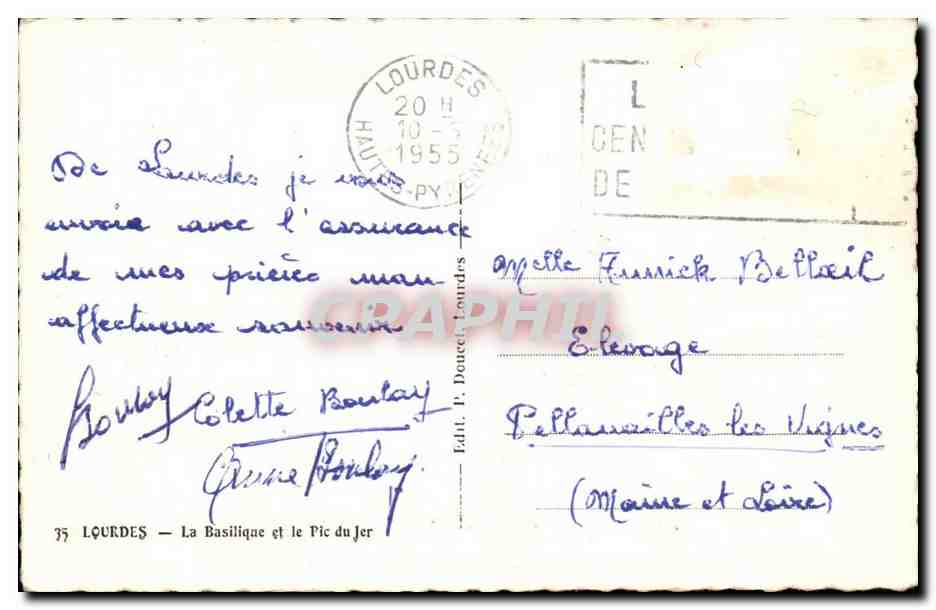 Lourdes - La Basilique et le Pic du Jer - CPA  — Verso
