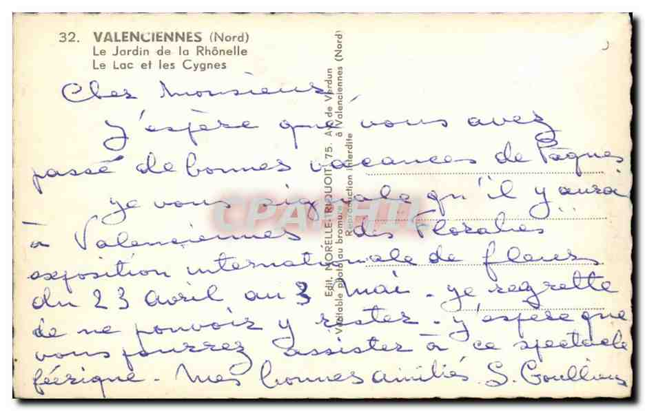 Valenciennes - Le Jardin de la Rhnelle - CPA  — Rückseite