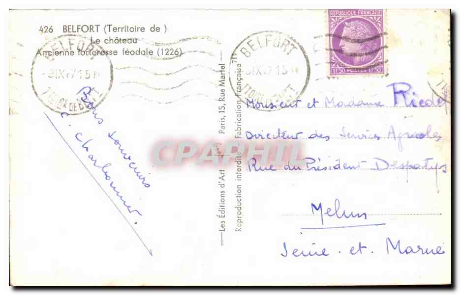 Belfort - Le Chateau Fotresse feodale 1226 - CPA  — Verso