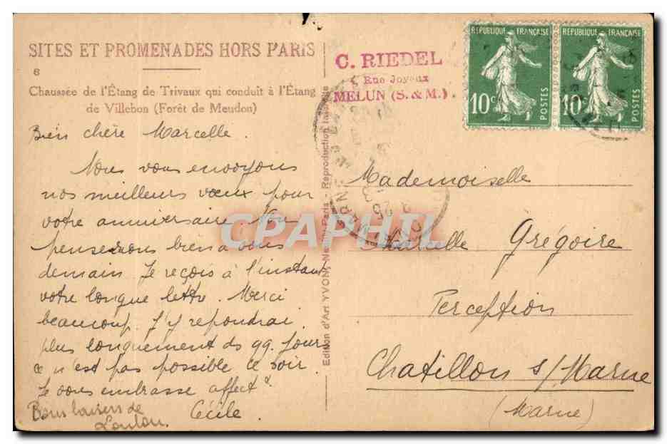 Chausse de l'etang de Trivaux qui conduit a l'Etang de Vilebon Foret de Mendon - CPA  — Rückseite