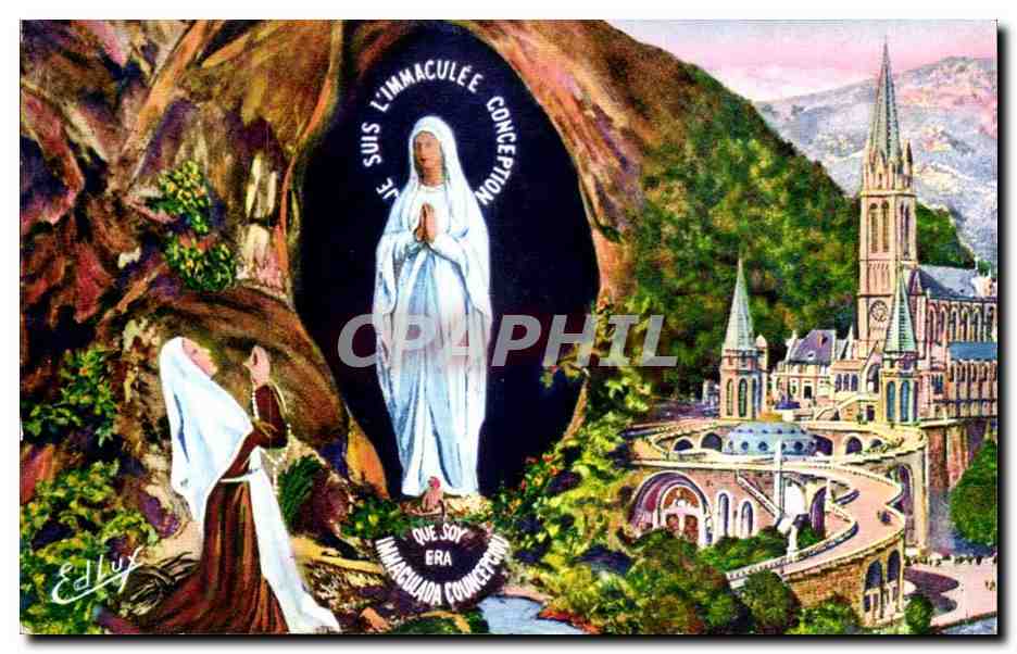 Lourdes - La Basilique et l'Apparition - CPA 