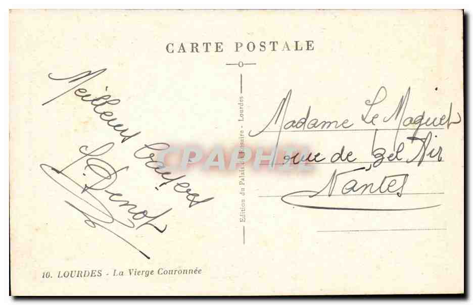 Lourdes - La Vierge Couronnee- CPA  — Verso