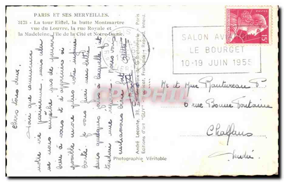 Paris - Souvenir - 1955 - CPA  — Rückseite