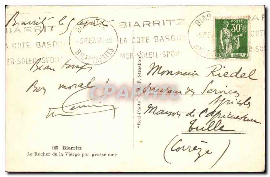 Biarritz - Le Rocher de la Vierge par grosse mer - CPA  — Verso