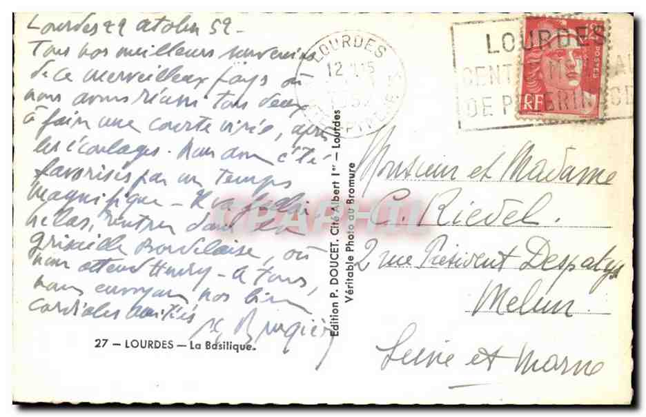 Lourdes - La Basilique - mouton - sheep - CPA  — Verso