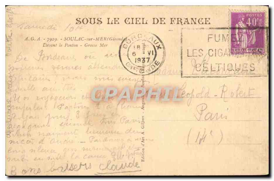 Soulac sur Mer - Devant le Ponton Grosse Mer - CPA  — Rückseite
