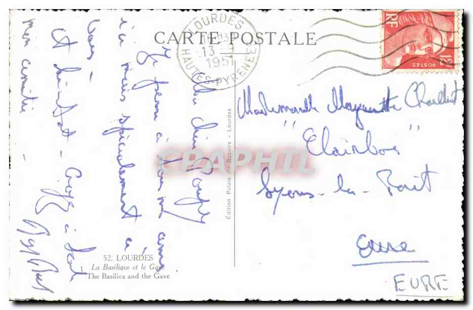 Lourdes - La Basilique et le Cave - CPA  — Verso