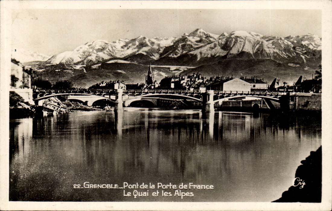 Grenoble — Pont de la Porte de France, Le Quai et les Alpes — Cig