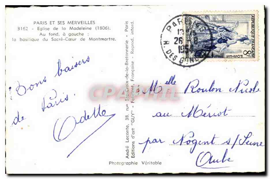 Paris - 8 - La Madeleine - CPA  — Verso