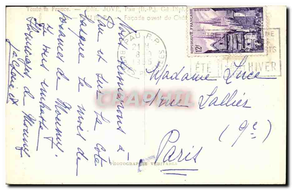Toute la France - Pau Facade ouest du Chateau - CPA  — Verso