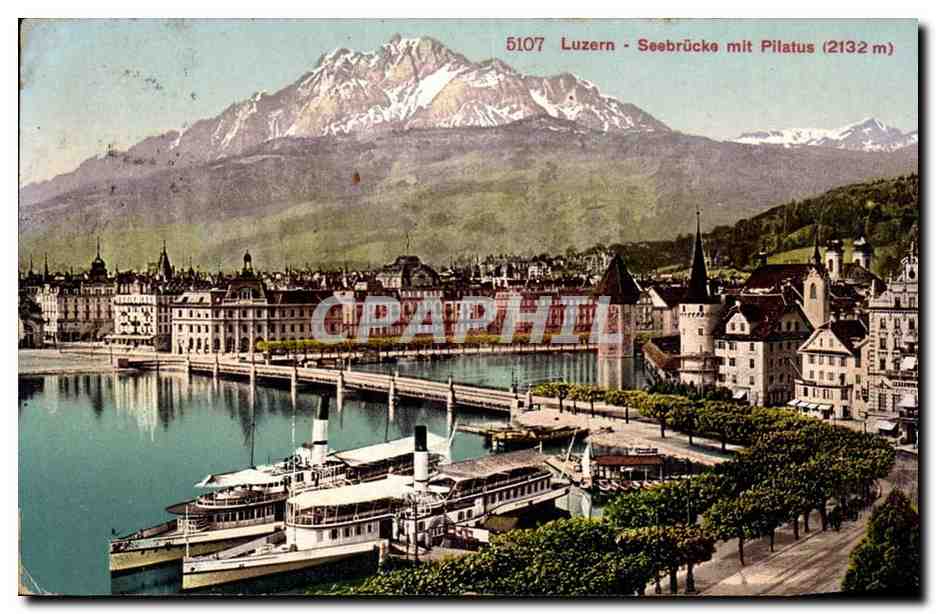 Lucerne - Luzern - Suisse - Seebruecke mit Pilatus 2132m - CPA 