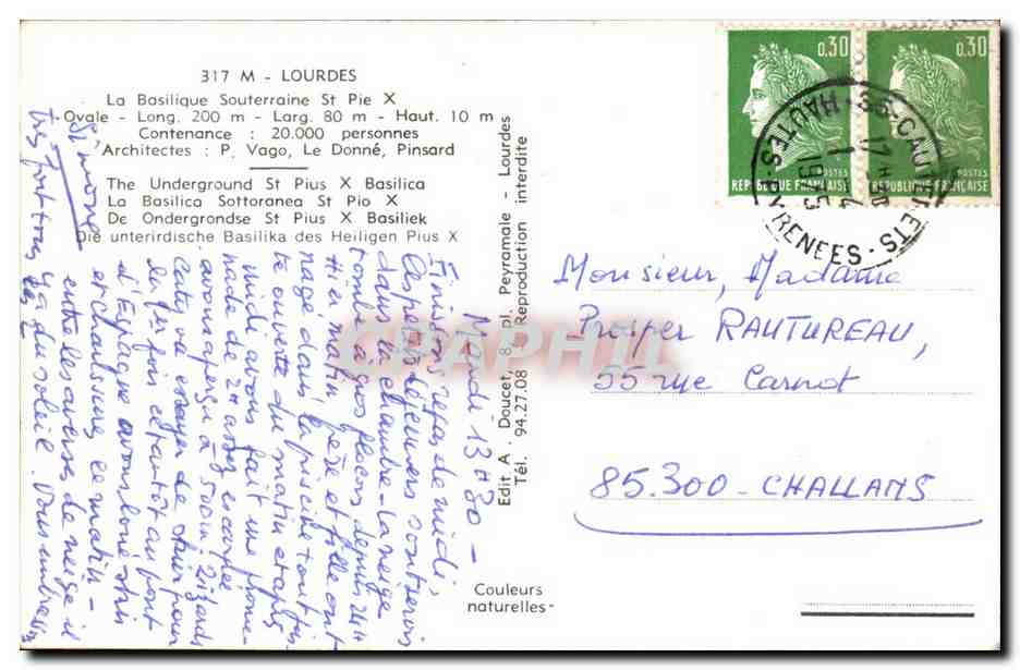 Lourdes - La Basilique Sousterraine st Pie X Long 200 m larg 50 - CPA  — Verso