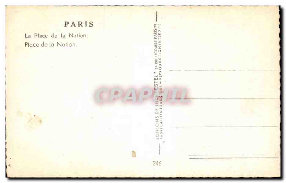 Paris 11 - Place de la Nation - CPA  — Rückseite