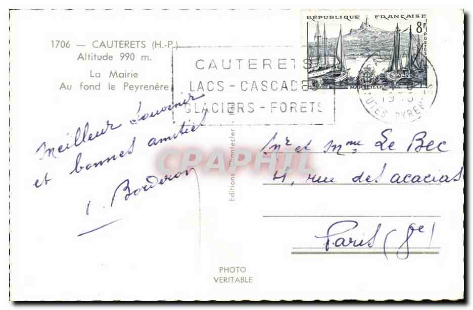 Cauterets (H.P.) — La Mairie au fond le Peyrenère — Editions Chamiedier — Verso