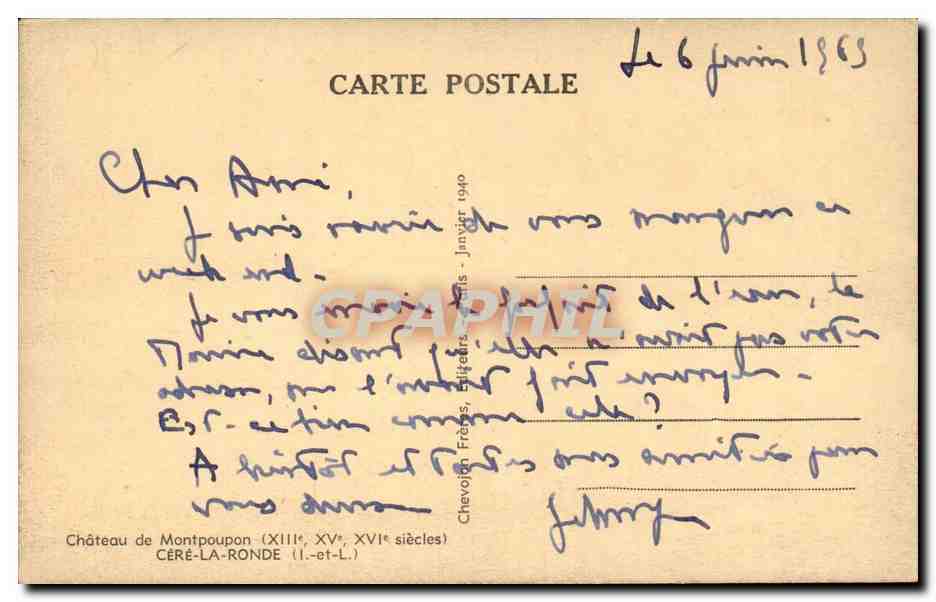 chateau de Montpoupon - Cere la Ronde - CPA  — Rückseite