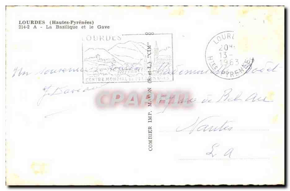 Lourdes - La Basilique et le Gave- CPA  — Verso