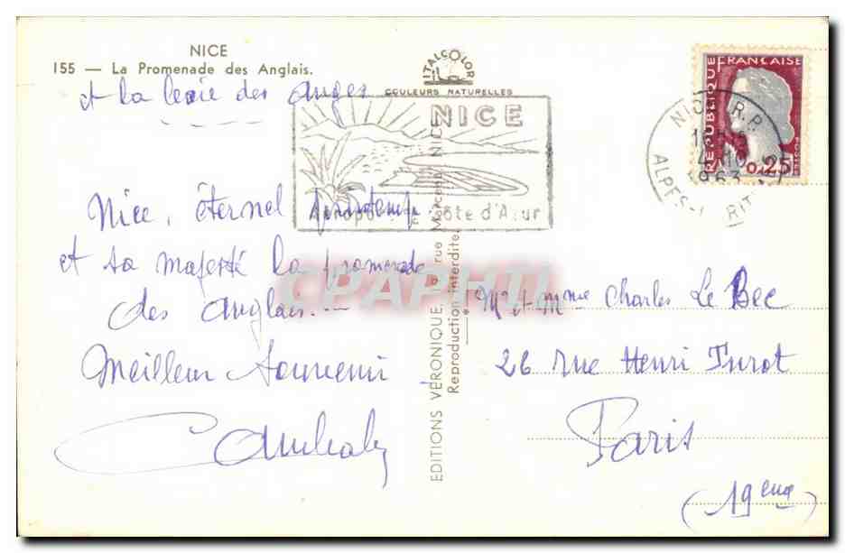 Nice - Le Promenade Anglais - CPA  — Verso