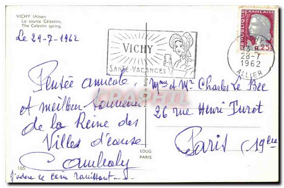 Vichy - La Source Celestins - CPA  — Rückseite