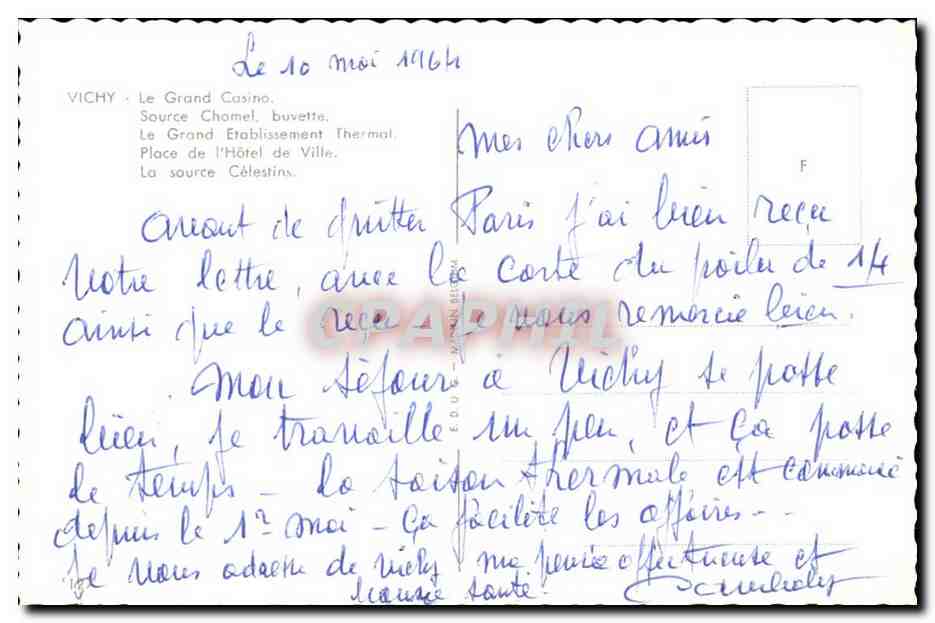 Vichy - Souvenir Le Grand Casino CPA  — Verso