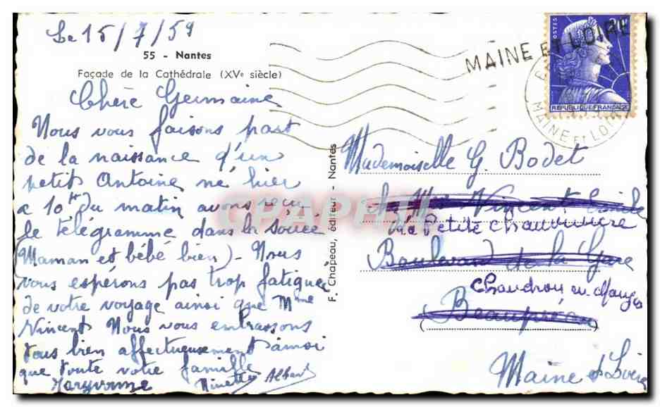 Nantes - Facade de la Cathedrale - CPA  — Verso