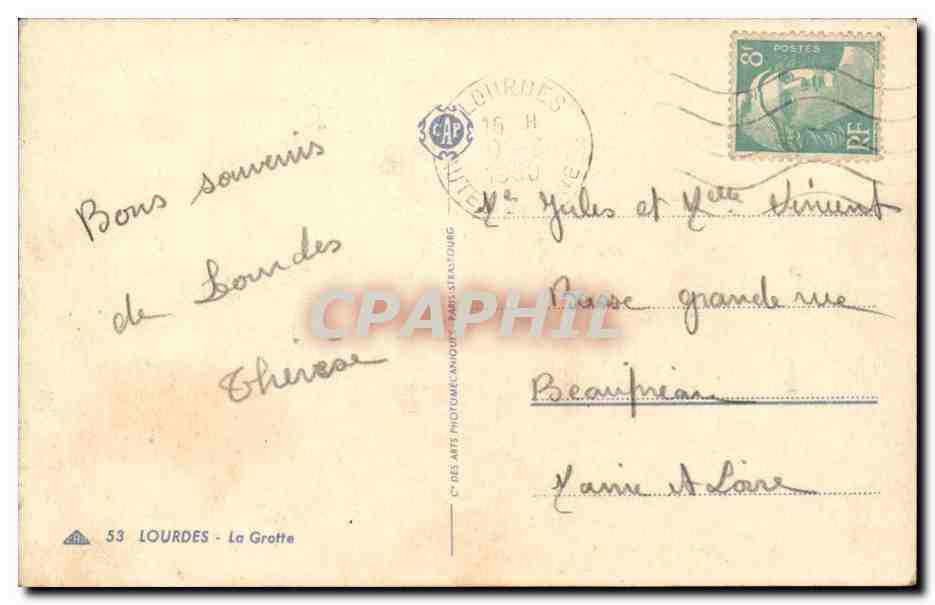 Lourdes - la Grotte - CPA  — Verso