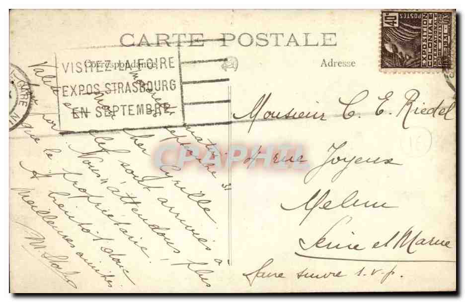 Visitez la Foire Expos Strasbourg en Septembre - hand stamp - Jolie maison - CPA  — Verso