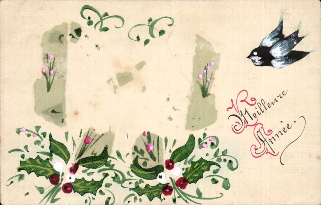 Fetes - Meileure Annee - oiseau - little sparrow - CPA 