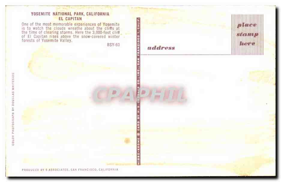 Etats Unis CPA Yosemite National park California El Capitan — Rückseite