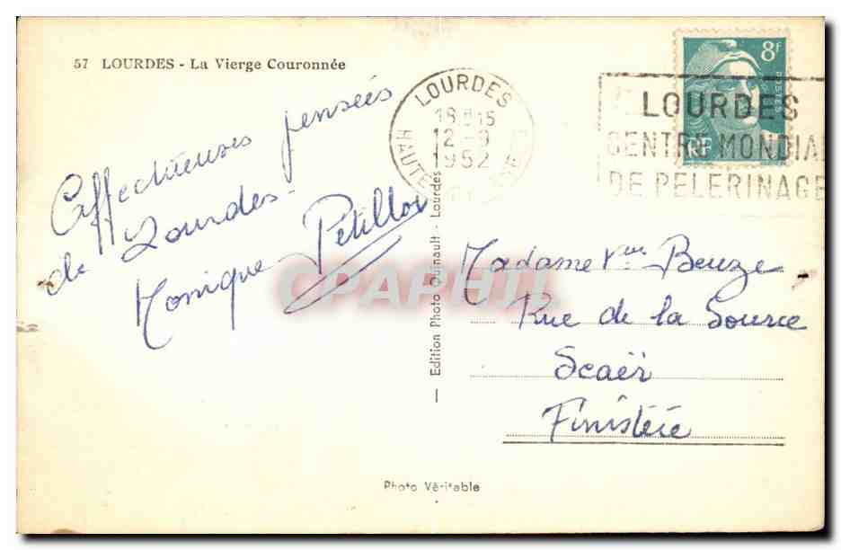 Lourdes CPA La vierge couronnee — Verso