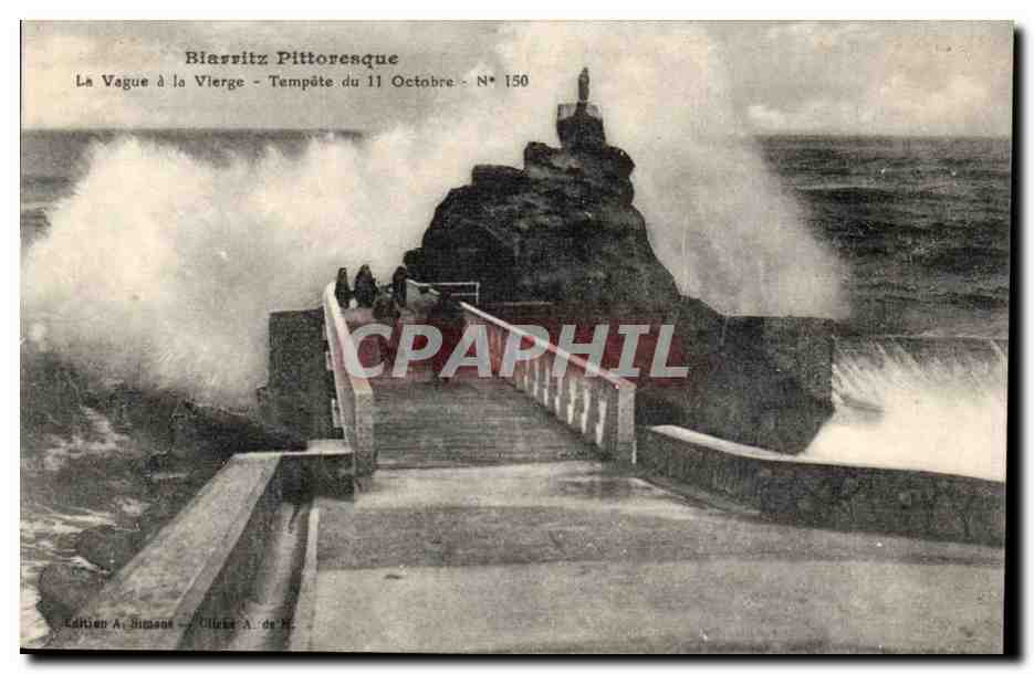 Biarritz CPA la vague a la vierge Tempete du 11 octobre 