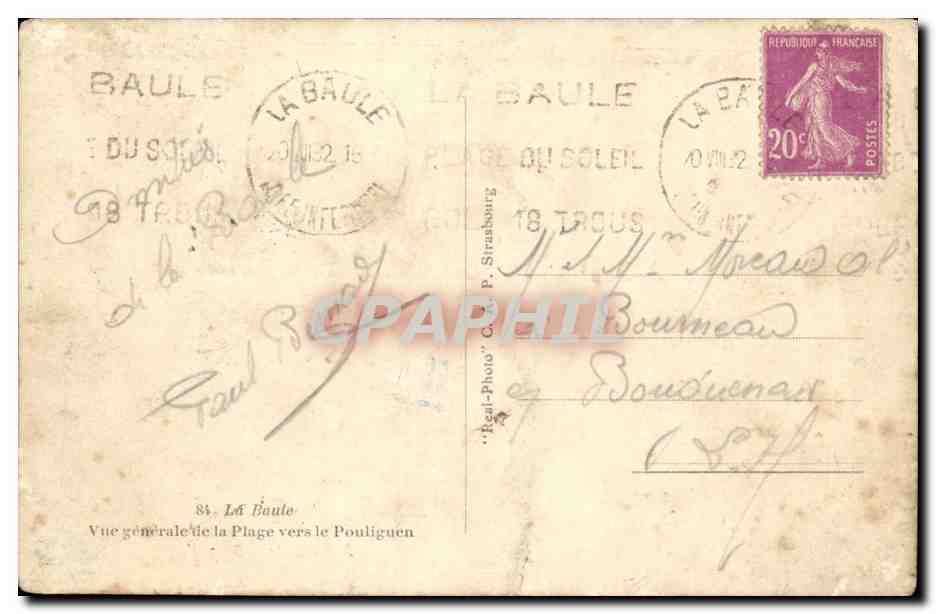 La Baule CPA Vue generale de la plage vers le Pouliguen — Rückseite