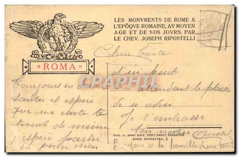 Italie Italia CPA Roma La basilique de St Paul Incendie 1823 Aigle Eagle — Rückseite