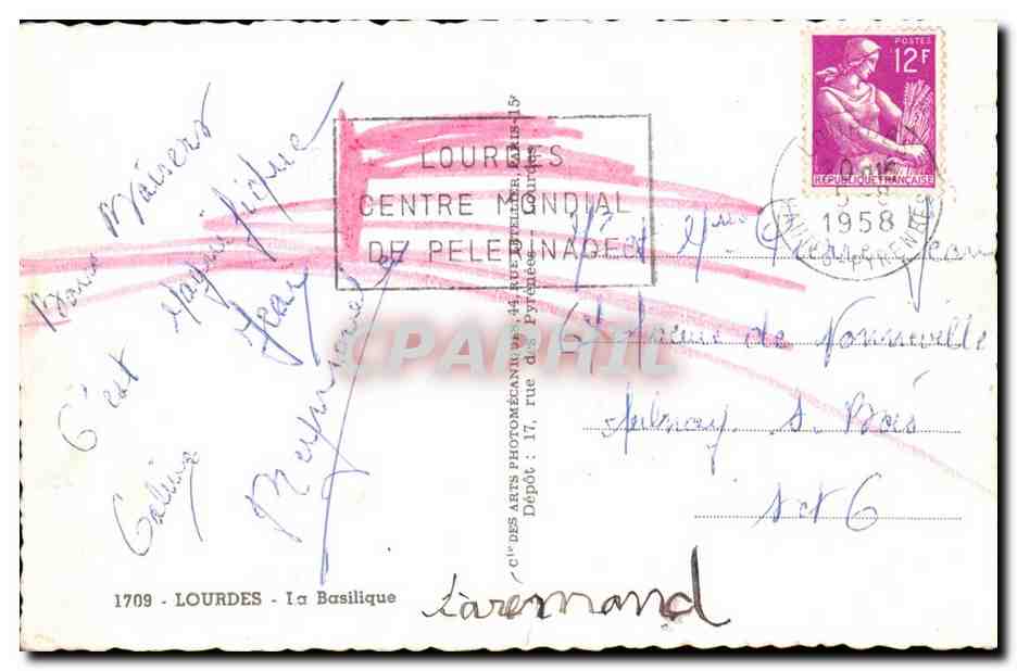 Lourdes CPA La basilique — Verso