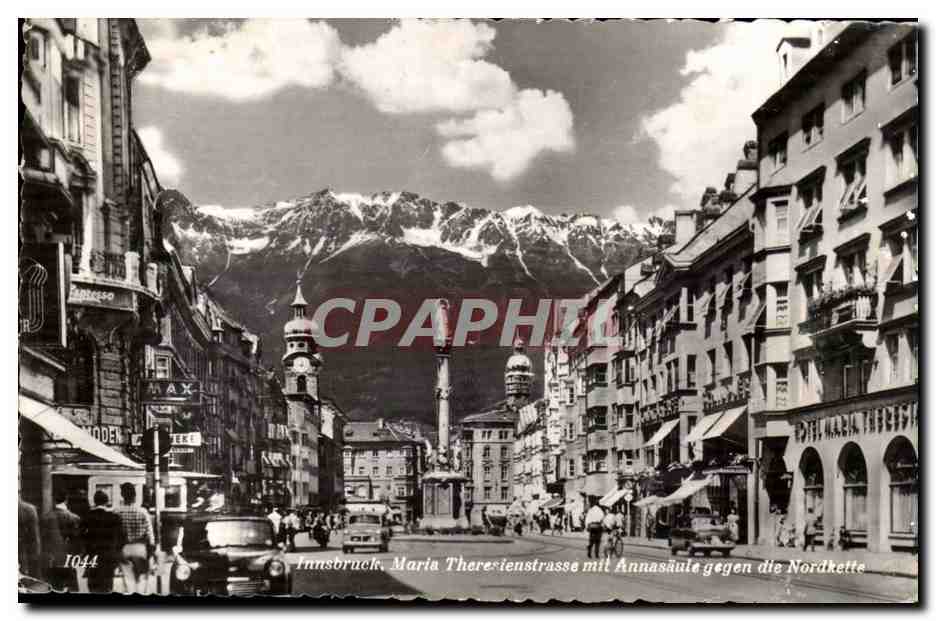 Autriche Austria Innsbruck CPA Maria Theresienstrasse mit Annasaulegegen Nordkette