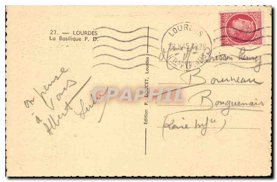 Lourdes CPA la basilique (moutons) — Verso