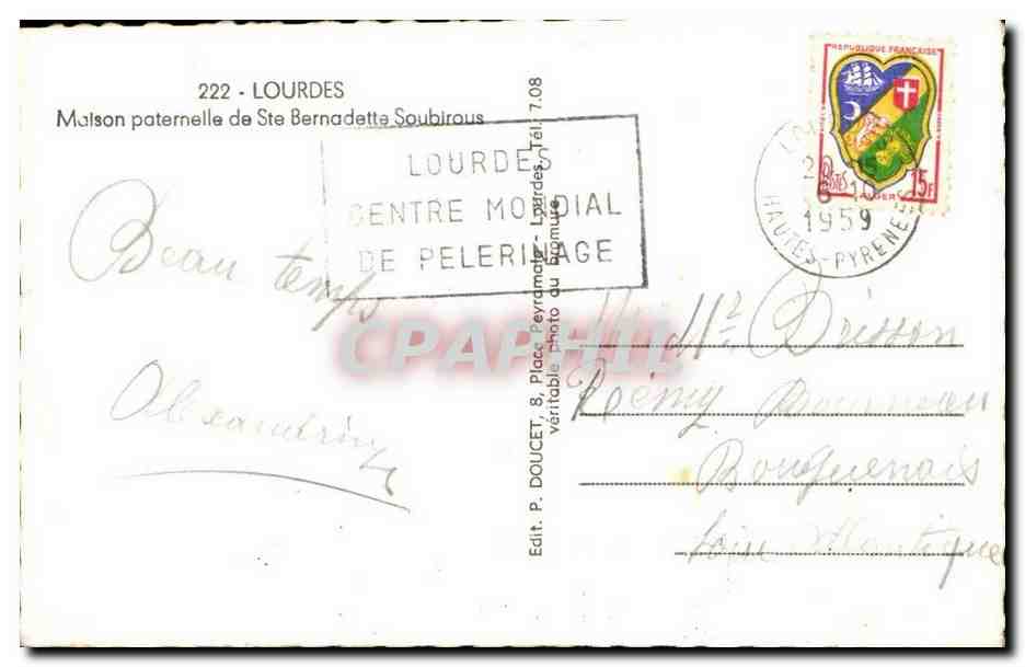 Lourdes CPM Maison paternelle de Ste Bernadette Soubirous — Verso