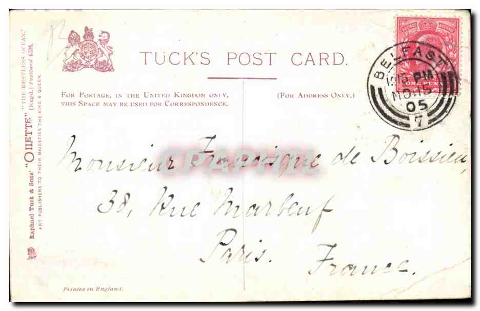 Crossing The Bar — After the original painting by Alexander Young — Tuck's Post Card — Rückseite