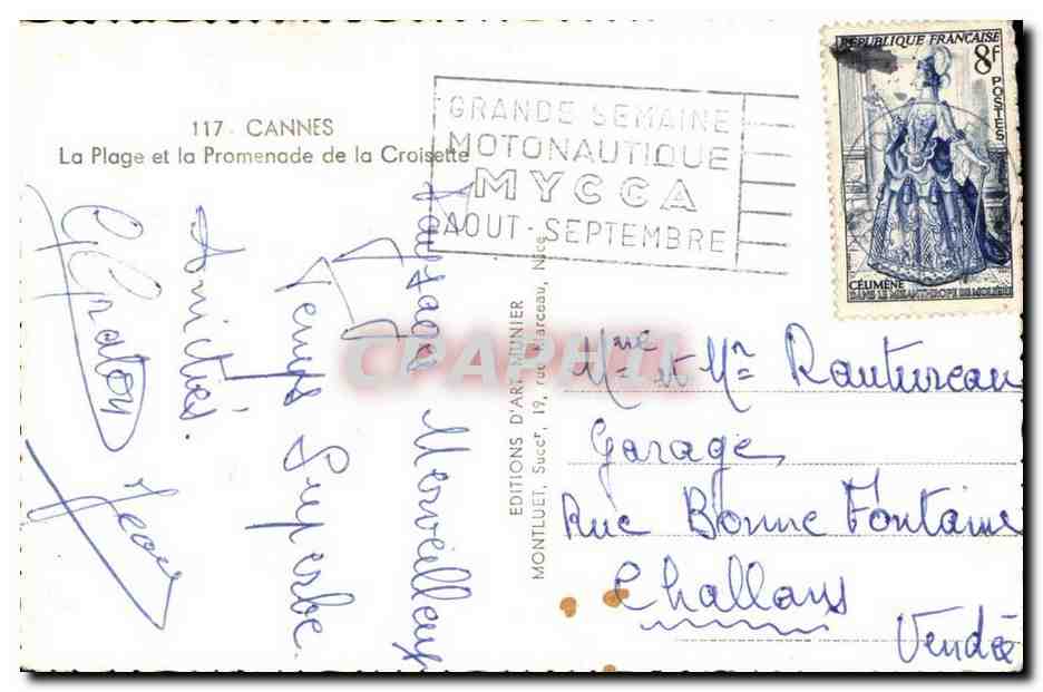 Cannes CPA La plage et la promenade de la croisette — Verso
