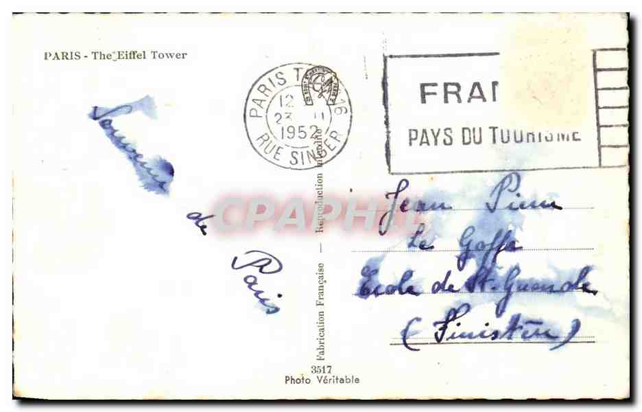 Paris CPA Tour Eiffel — Rückseite