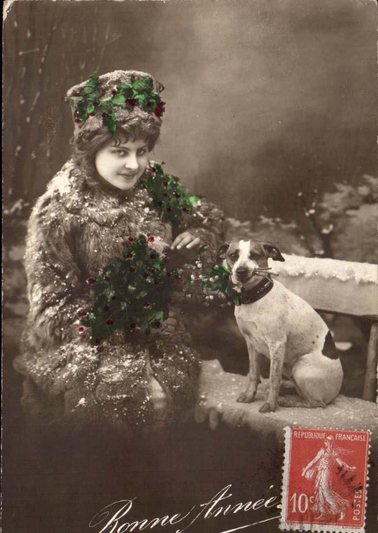 CPA Fantaisie Bonne anne Femme et chien