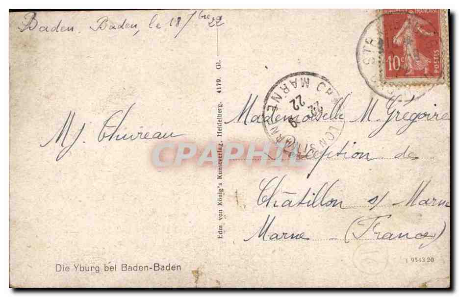 Allemagne CPA Die Yburg bei Baden Baden — Rückseite