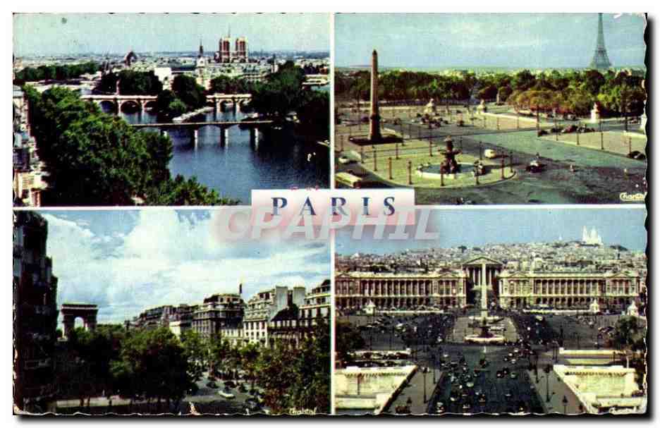 Paris CPM La Seine et les ponts La concorde et la Tour Eiffel Champs Elysees 