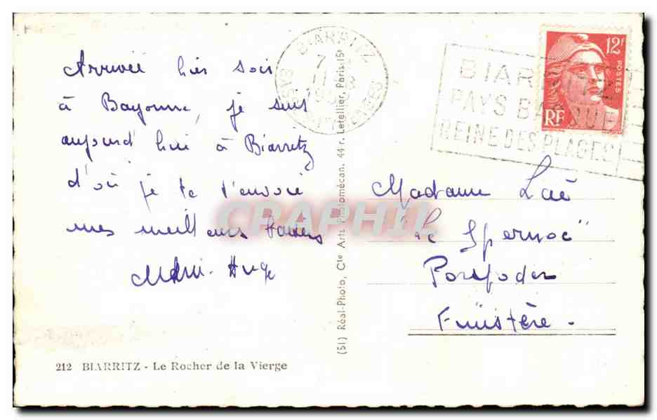 Biarritz CPA Le rocher de la vierge — Verso